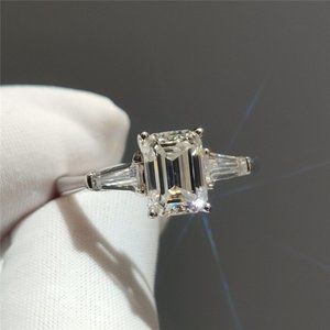 2 carat emerald cut moissanite engagement ring- 925 sterling silver D-FL